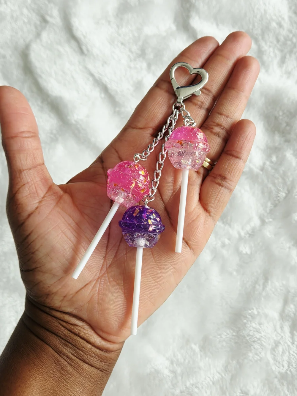 Cute Pink & Purple Lollipop Keychain Fun Bag Charm
